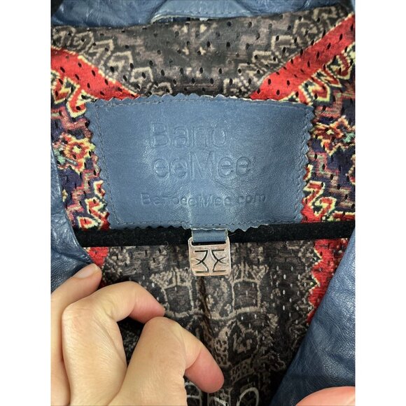 Bano eeMee Blue Leather Moto Jacket Womens Size XS/S - Picture 4 of 16